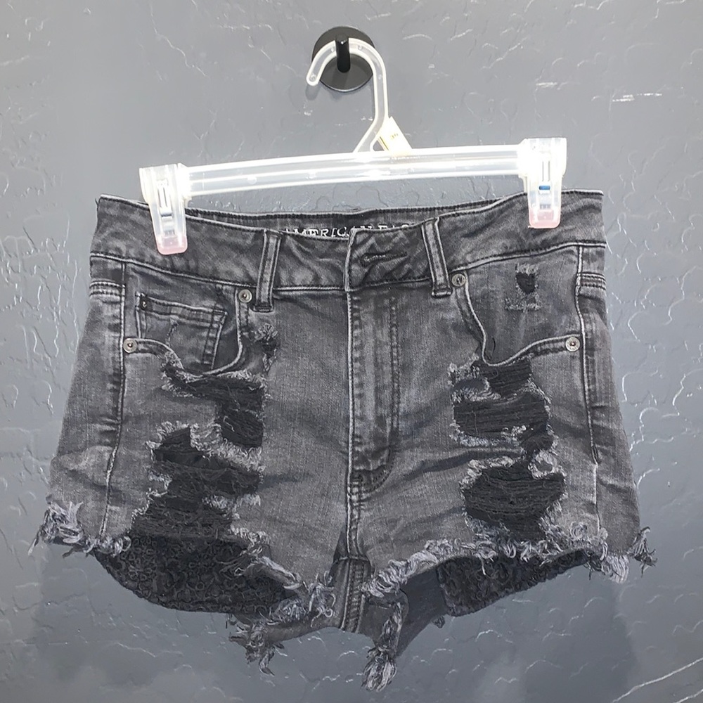 Black Distressed High Rise (Super Stretch) Shorts
